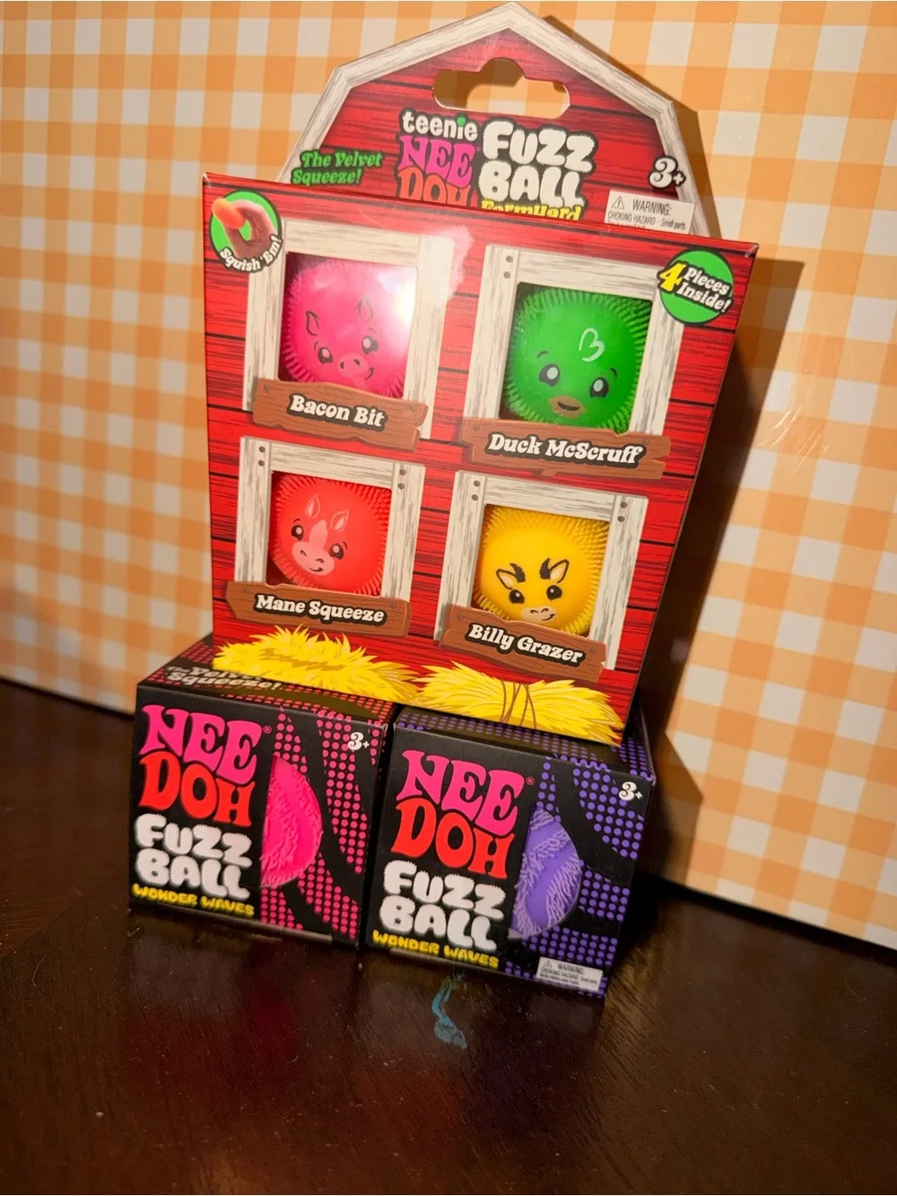 Nee Doh Fuzz Ball Kids Toy 4-Pack - Pink, Green, Red, Yellow